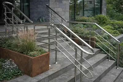 Dış mekan metal boru tipli yatay merdiven ve balkon korkuluğu