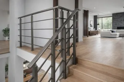 Modern tasarımlı koyu renkli merdiven korkuluğu