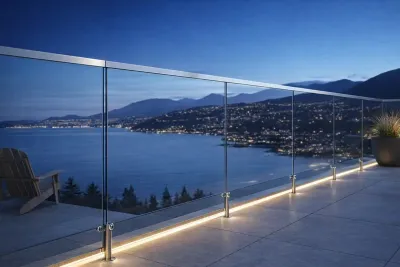 Gece manzaralı LED aydınlatmalı cam teras korkuluğu